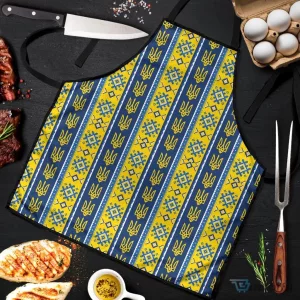 Ukrainian Trident Pattern Blue and Yellow Christmas Apron