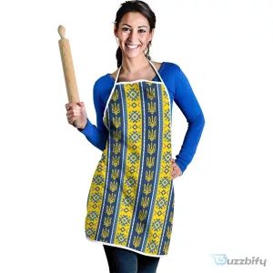 Ukrainian Trident Pattern Blue and Yellow Christmas Apron
