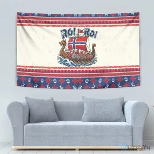 Norway Christmas Viking Ship Ro Ro Santa Claus Tapestry Wall Hanging
