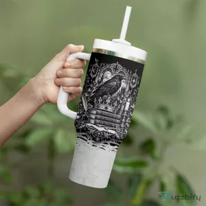 Dark Academia Raven Gothic Literature Vintage Bookish Tumbler with Handle