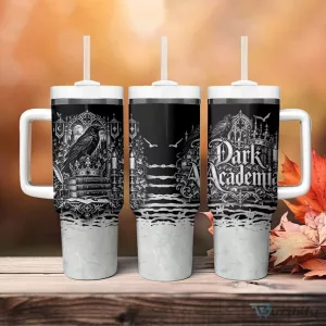 Dark Academia Raven Gothic Literature Vintage Bookish Tumbler with Handle