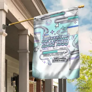 Buffering Since 1999 Y2K Retro Tech Vaporwave 90s Cyber Aesthetic Garden Flag