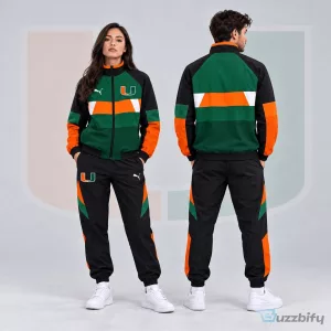 Miami Hurricanes NCAA Colorblock Performance Tracksuit Jacket and Jogger Pants Set