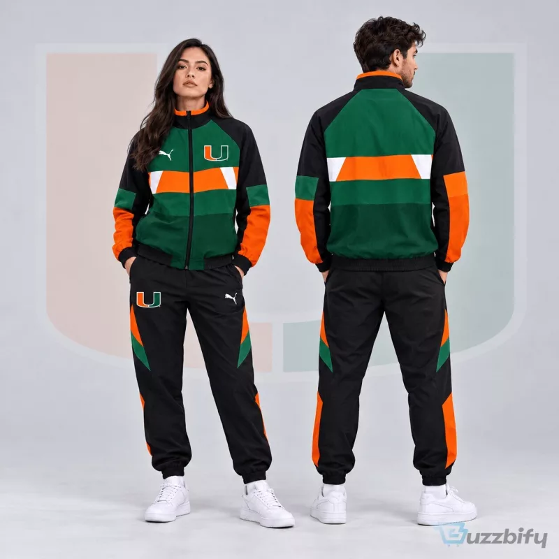 Miami Hurricanes NCAA Colorblock Performance Tracksuit Jacket and Jogger Pants Set