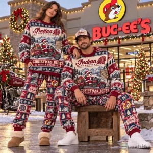 Buc-ee's Indian Motorcycle Christmas Rides Better Together Ugly Sweater