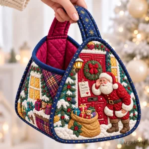 Santa Claus Christmas Delivery Quilted Basket Holiday Home Decor