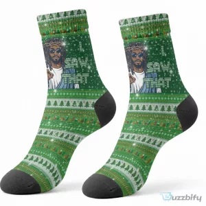Funny Black Jesus Merry Christmas Ugly Sweater Style Crew Socks