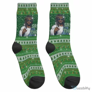 Funny Black Jesus Merry Christmas Ugly Sweater Style Crew Socks