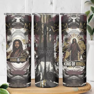 Jesus Is King Lion of Judah Christian Religious Faith Black Grunge Tumbler