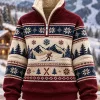 Winter Ski Season Mountain Snowflakes Pattern Fleece Quarter Zip Pullover Jacket