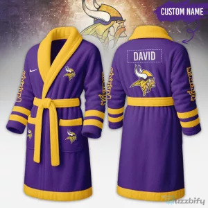Minnesota Vikings Personalized Purple and Gold Fleece Bathrobe for Adults