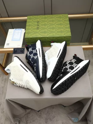 Gucci Black and White Monogram Pattern Designer Fashion Sneakers Shoes
