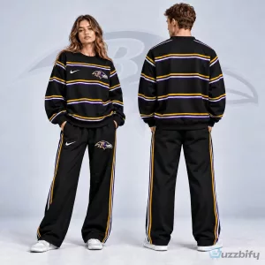Baltimore Ravens NFL Team Logo Black Striped Crewneck Sweatshirt for Women and Men
