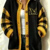 Iowa Hawkeyes Women's Black and Gold Plaid Hooded Cardigan Sweater