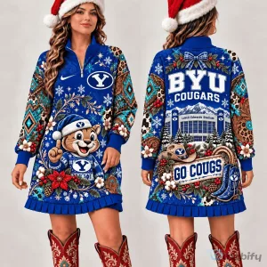 BYU Cougars Christmas Western Boho Quarter-Zip Sweatshirt Dress