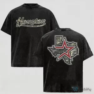 Houston Texas Star Map Graphic Print Crewneck Cotton T-Shirt