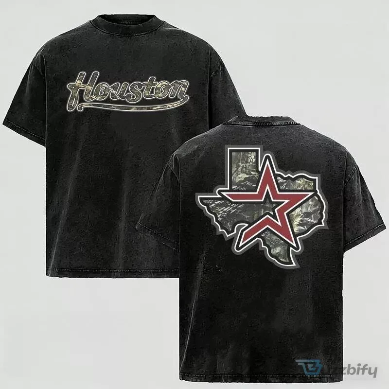 Houston Texas Star Map Graphic Print Crewneck Cotton T-Shirt