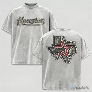 Houston Texas Star Map Graphic Print Crewneck Cotton T-Shirt