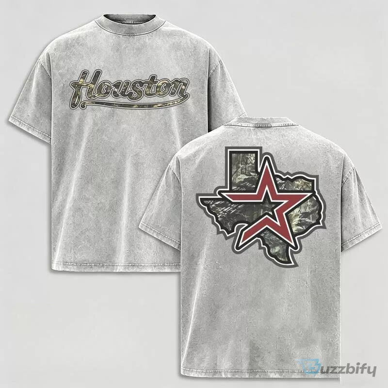 Houston Texas Star Map Graphic Print Crewneck Cotton T-Shirt