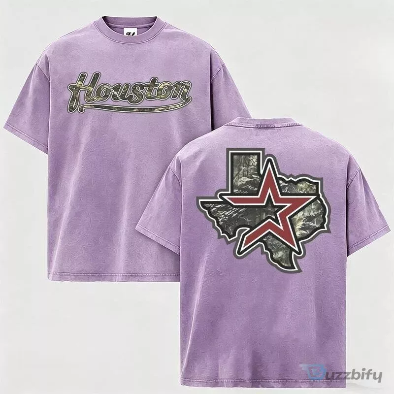 Houston Texas Star Map Graphic Print Crewneck Cotton T-Shirt