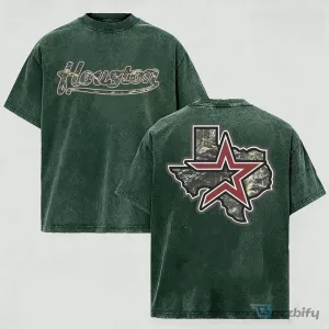 Houston Texas Star Map Graphic Print Crewneck Cotton T-Shirt