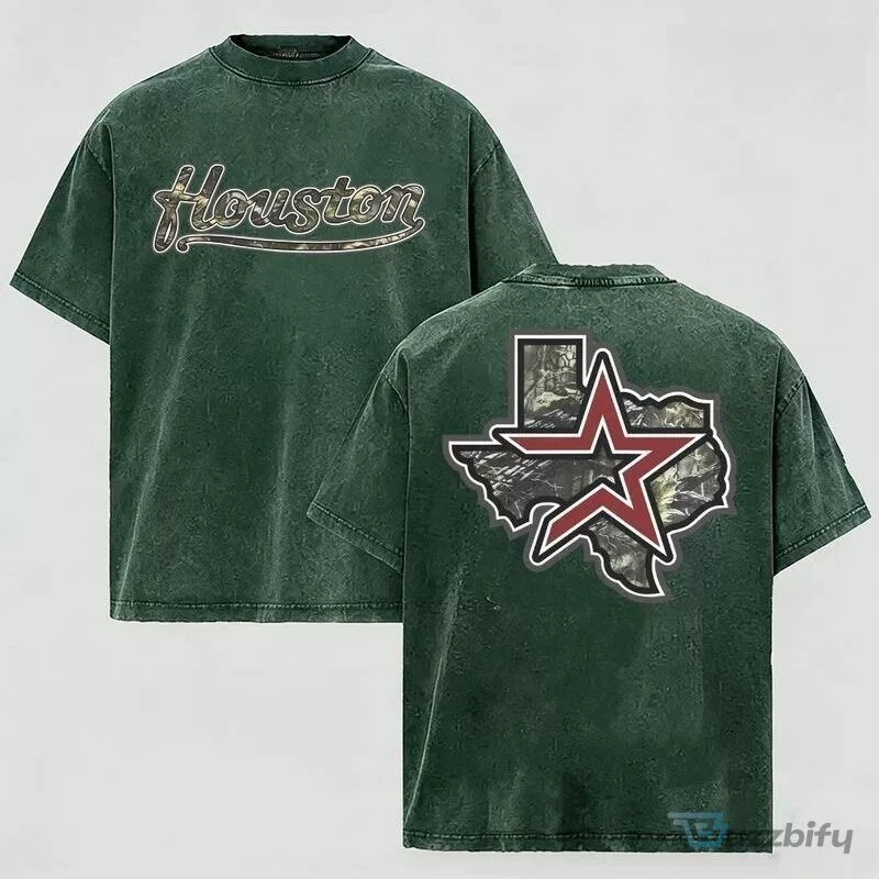Houston Texas Star Map Graphic Print Crewneck Cotton T-Shirt