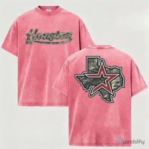 Houston Texas Star Map Graphic Print Crewneck Cotton T-Shirt