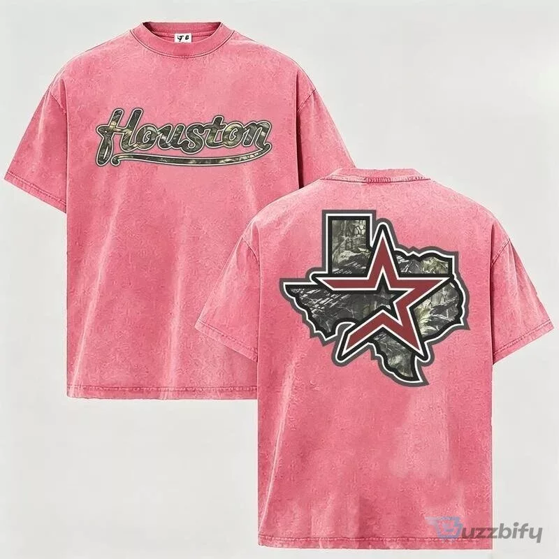 Houston Texas Star Map Graphic Print Crewneck Cotton T-Shirt