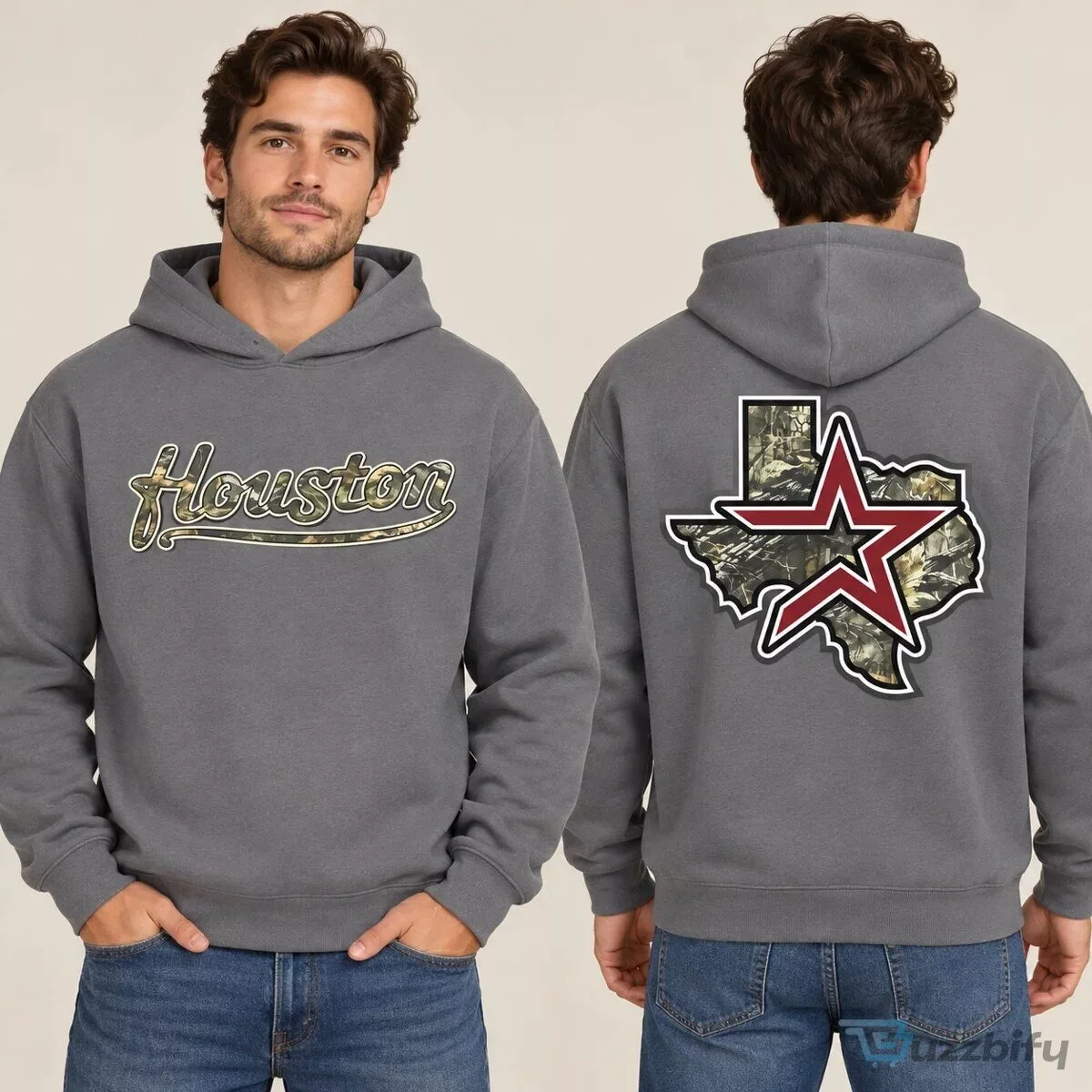 Houston Texas Star Map Graphic Print Crewneck Cotton T-Shirt