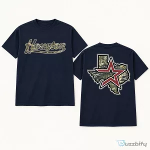 Houston Texas Star Map Graphic Print Crewneck Cotton T-Shirt
