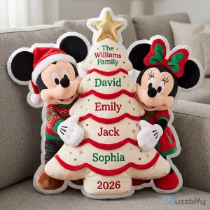 Personalized Disney Mickey and Minnie Mouse Christmas Tree Family Pillow