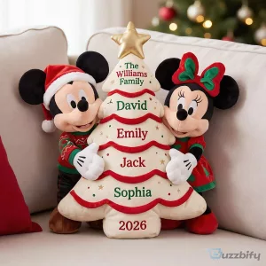 Personalized Disney Mickey and Minnie Mouse Christmas Tree Family Pillow