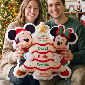 Personalized Disney Mickey and Minnie Mouse Christmas Tree Family Pillow