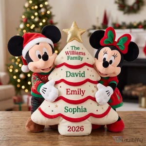 Personalized Disney Mickey and Minnie Mouse Christmas Tree Family Pillow