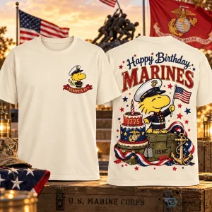 Happy Birthday Marines Snoopy Semper Fi United States Marine Corps T-Shirt