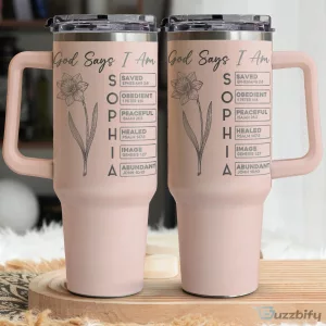God Says I Am Personalized Birth Flower Bible Verses Tumbler