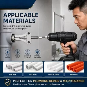Drill Powered Broken Pipe Thread Extractor Tool for Plumbing Repair and Maintenance