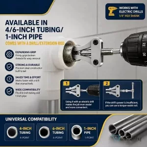 Drill Powered Broken Pipe Thread Extractor Tool for Plumbing Repair and Maintenance