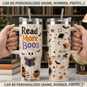 Read More Boos Halloween Ghost Book Lover Personalized 40oz Tumbler with Handle