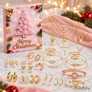 Christmas Advent Calendar 24 Piece Gold Tone Jewelry Set