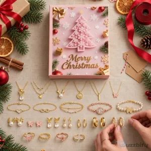 Christmas Advent Calendar 24 Piece Gold Tone Jewelry Set