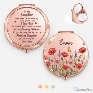 Personalized Daughter Pocket Mirror with Custom Name and Floral Design