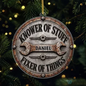 Knower Of Stuff Fixer Of Things Personalized Garage Mechanic Christmas Ornament