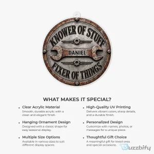 Knower Of Stuff Fixer Of Things Personalized Garage Mechanic Christmas Ornament