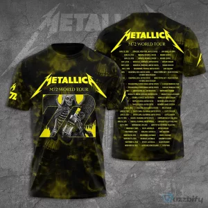 Metallica M72 World Tour Skull Graphic Black and Yellow Band T-Shirt