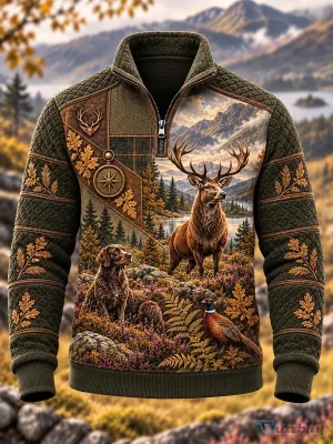 Hunting Season Deer and Dog Forest Landscape Quarter Zip Sweatshirt