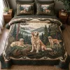 Golden Retriever Dogs Woodland Forest Landscape Quilted Bedding Set