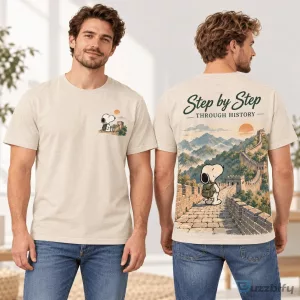Snoopy Great Wall of China Step By Step Through History Graphic T-Shirt