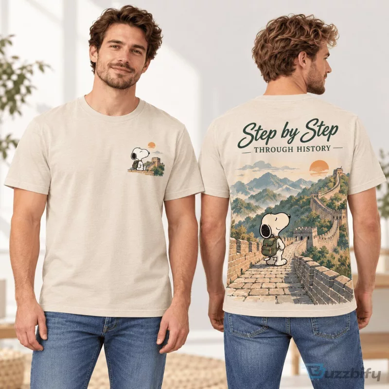 Snoopy Great Wall of China Step By Step Through History Graphic T-Shirt