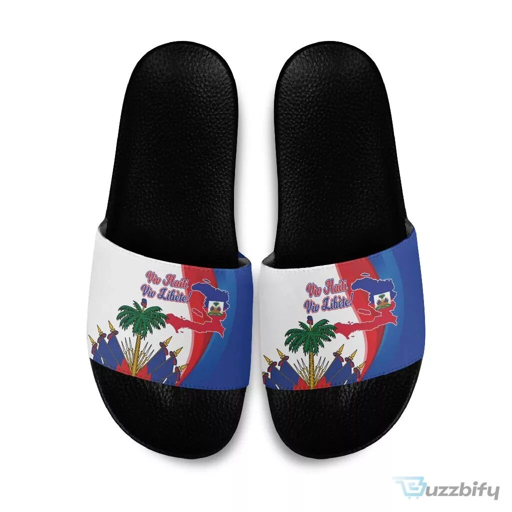 Haiti Independence Day Slide Sandals with Viv Haiti Viv Libete Slogan